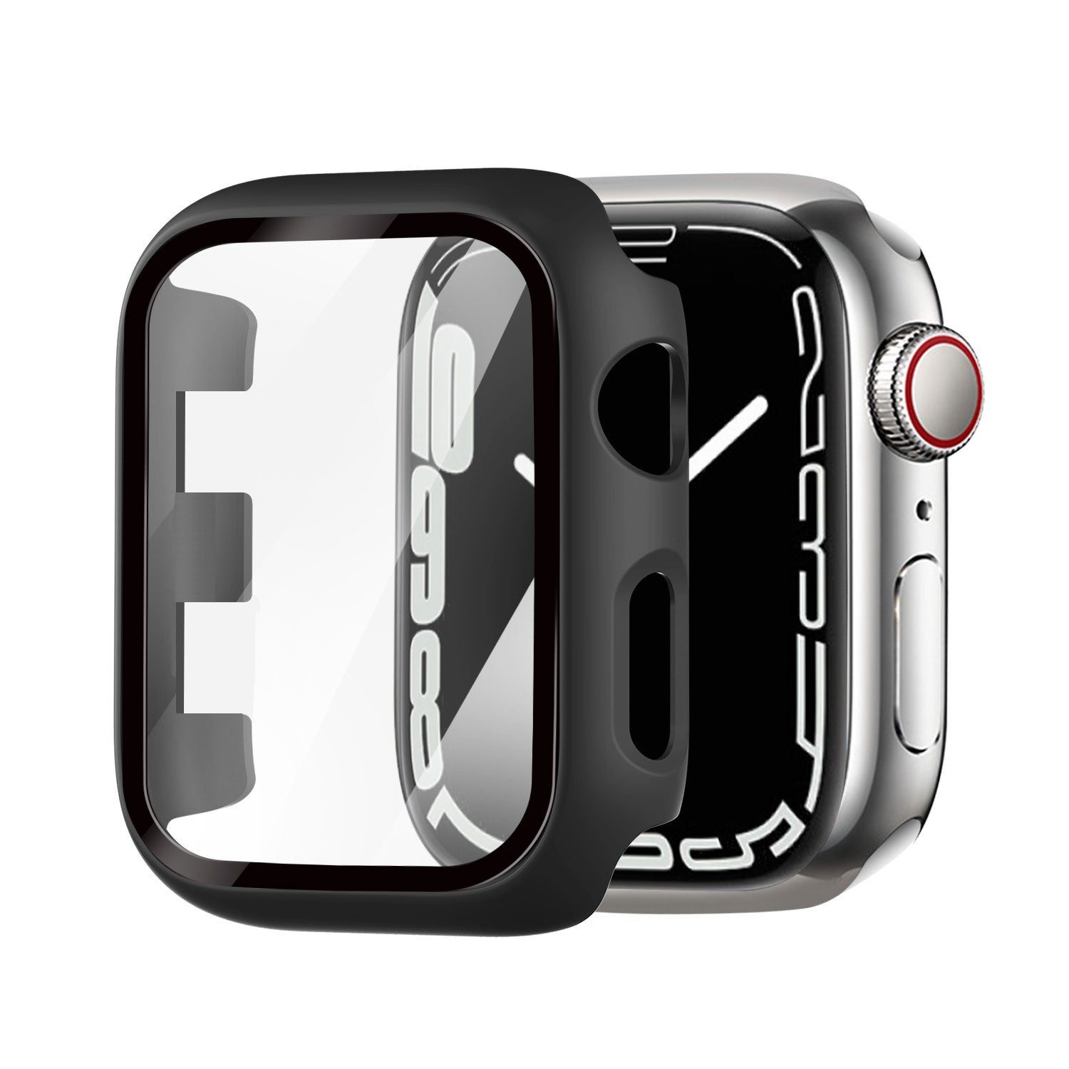 Apple Watch védőtok üvegborítással, fekete színben