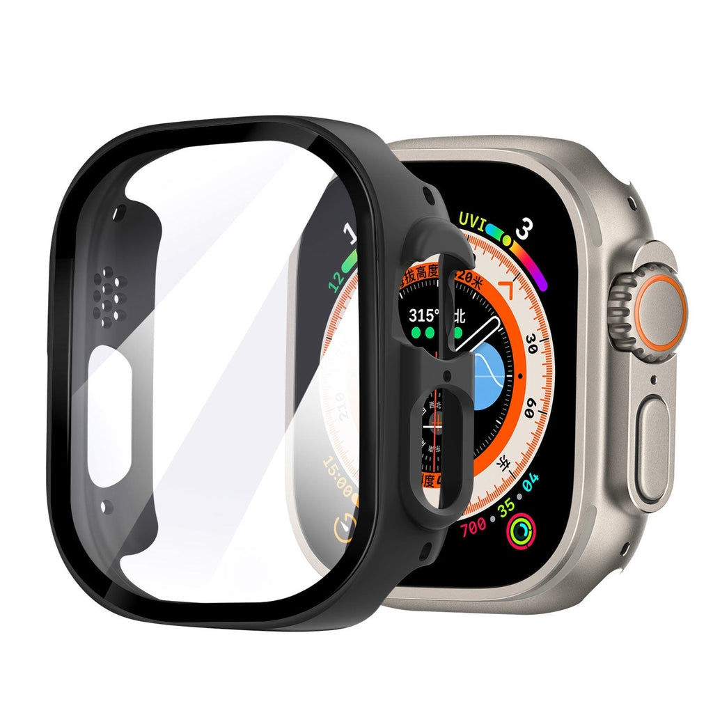 Apple Watch védőtok üvegborítással, fekete színben
