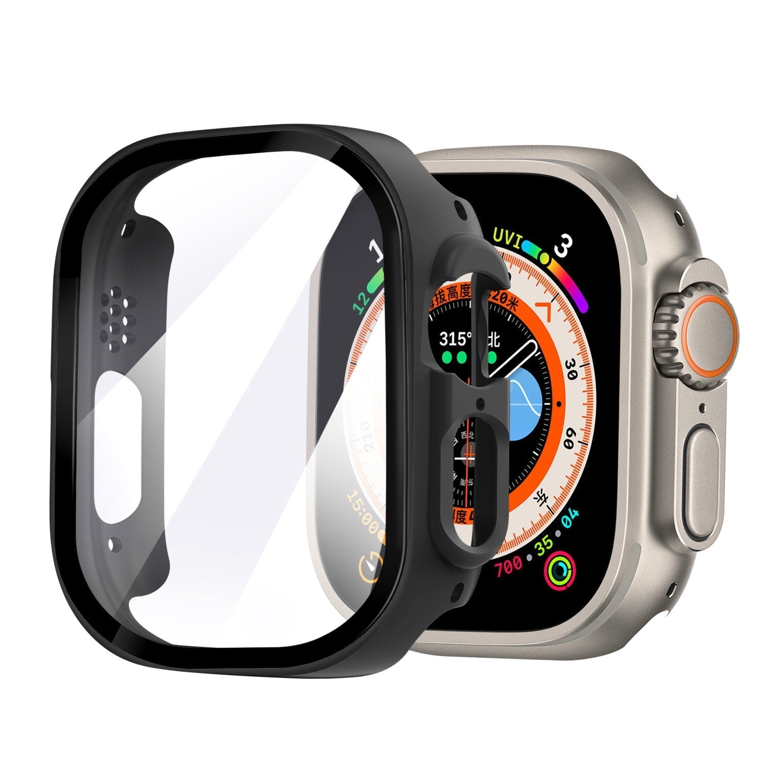 Apple Watch védőtok üvegborítással, fekete színben