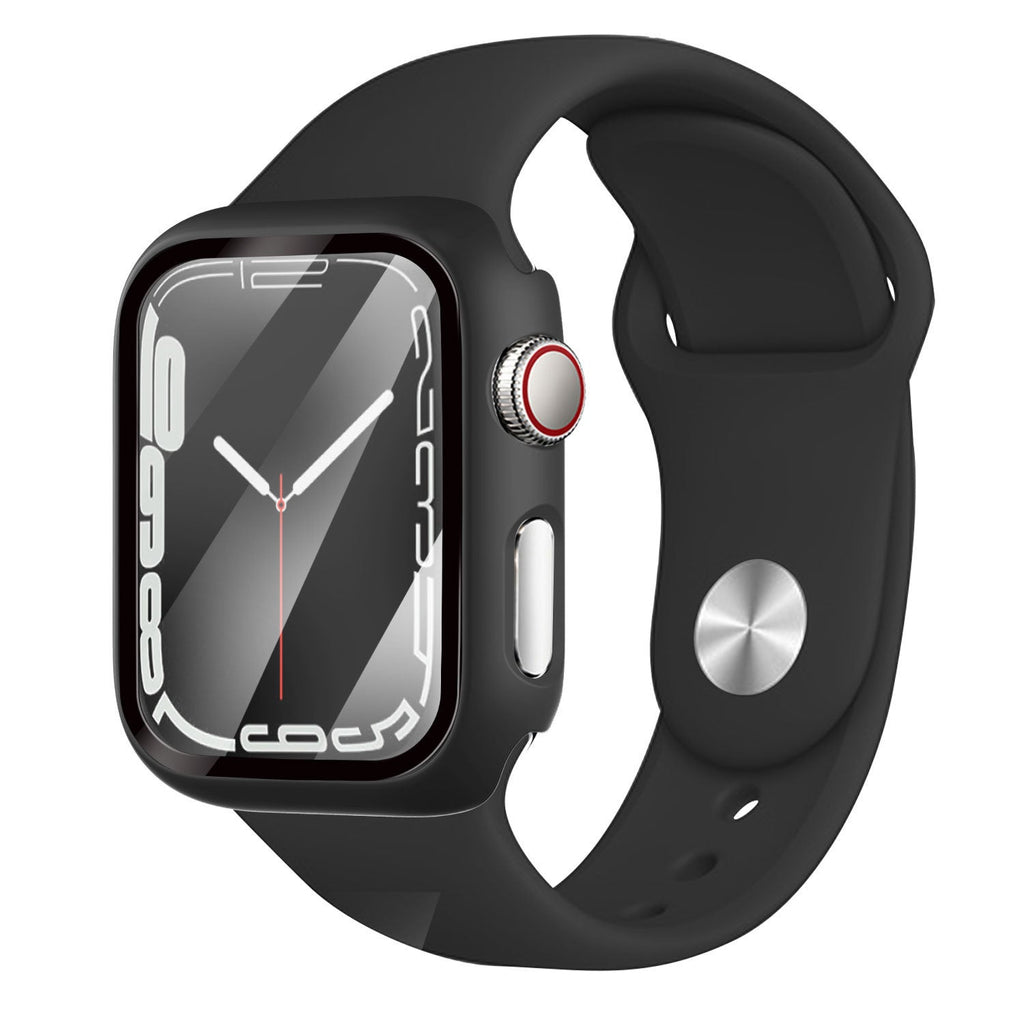 Apple Watch védőtok üvegborítással, fekete színben