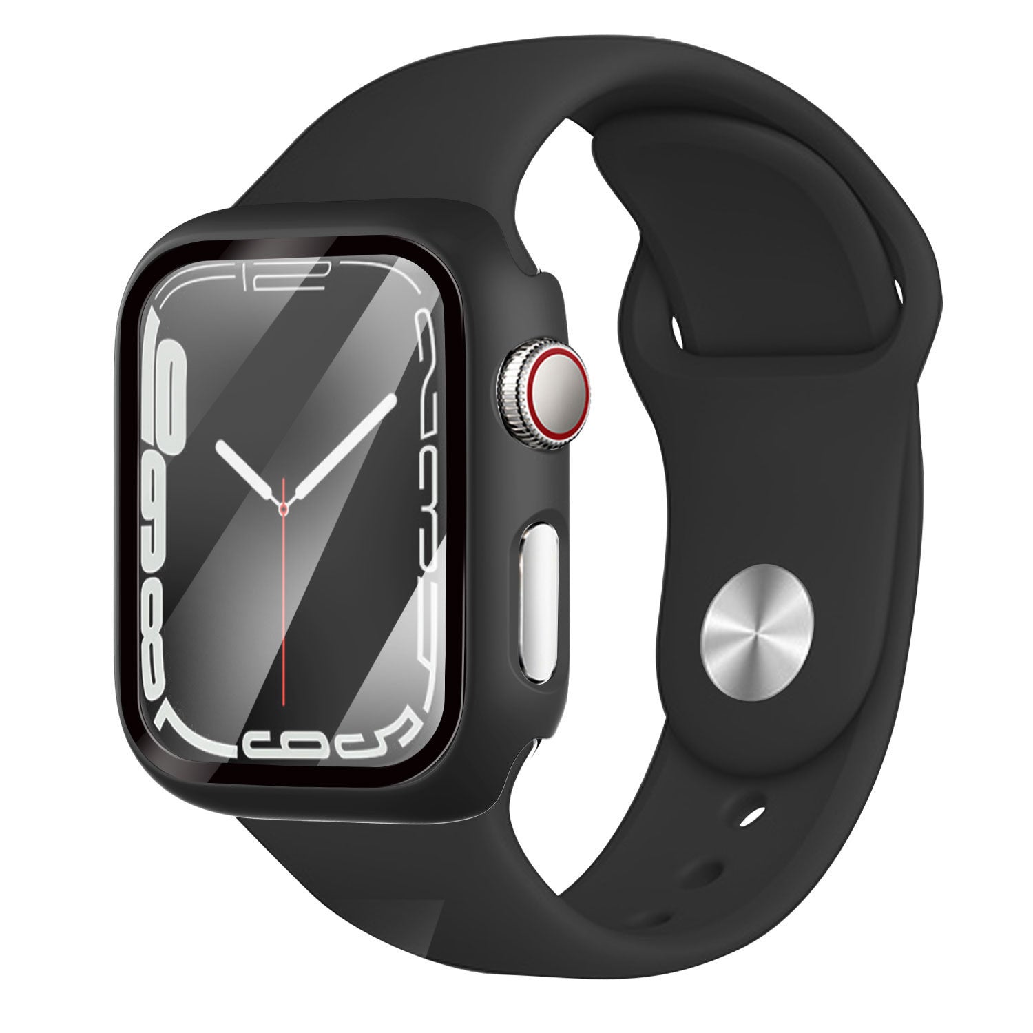 Apple Watch védőtok üvegborítással, fekete színben