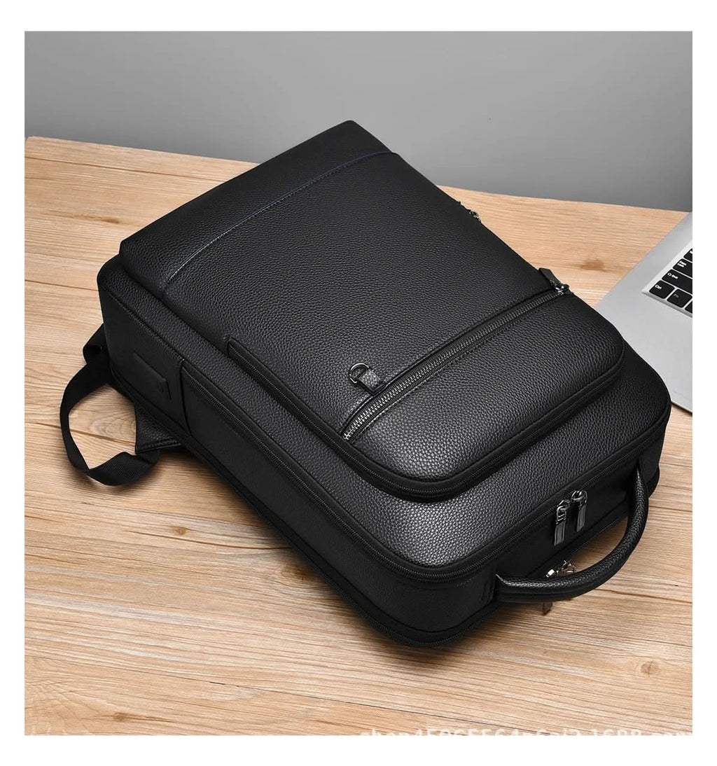 Elegáns bőr hátizsák USB-porttal 15,6 hüvelykes laptophoz, uniszex