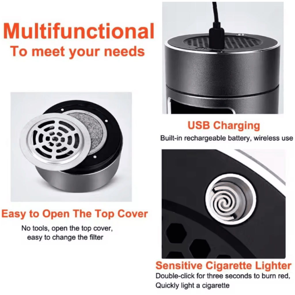 AirNova Portable Smokeless Ashtray For On The Go Smokers With HEPA Filter USB Battery