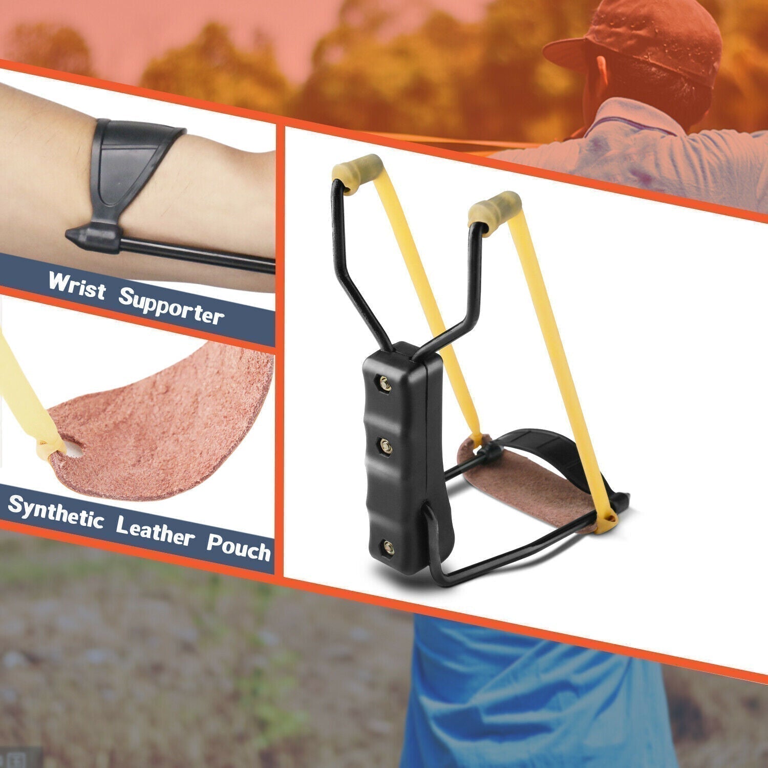 Aluminiumsramme foldbar håndleds-slynge med latexbånd, 100 yards rækkevidde