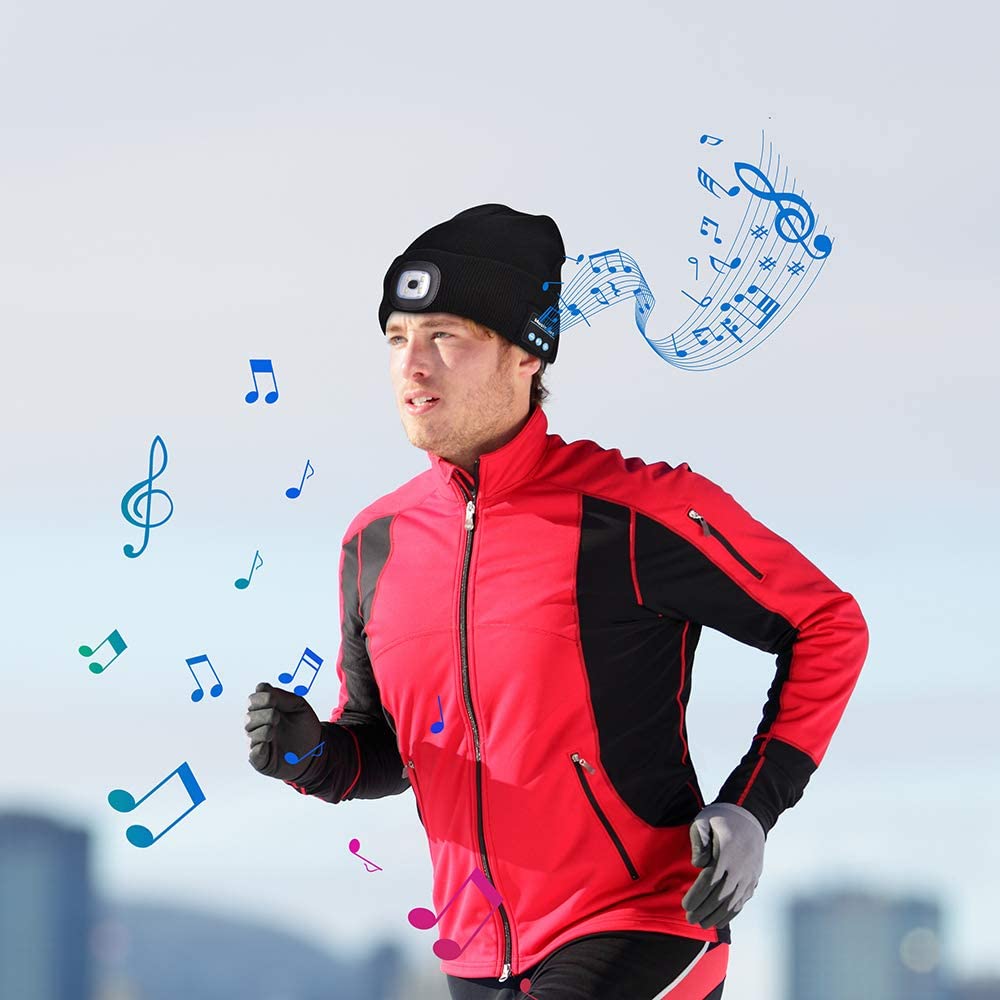 ワイヤレスヘッドホンとライト付きビーニーハット Bluetooth 5.0