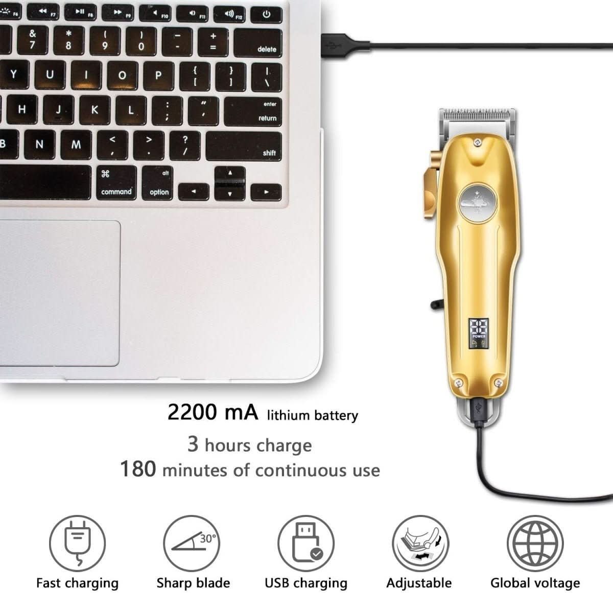 ネックスクリップ コードレスヘアトリマー LEDディスプレイ ステンレス刃 自宅用グルーミング用