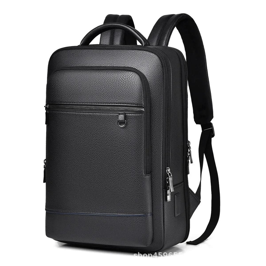 Elegáns bőr hátizsák USB-porttal 15,6 hüvelykes laptophoz, uniszex