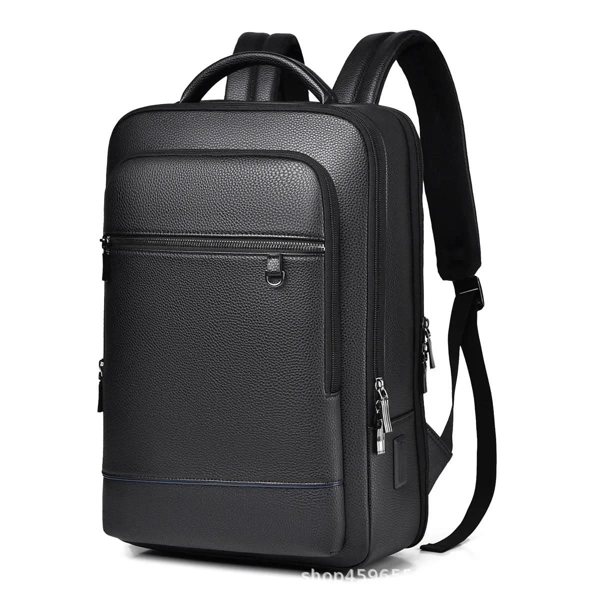 Elegáns bőr hátizsák USB-porttal 15,6 hüvelykes laptophoz, uniszex