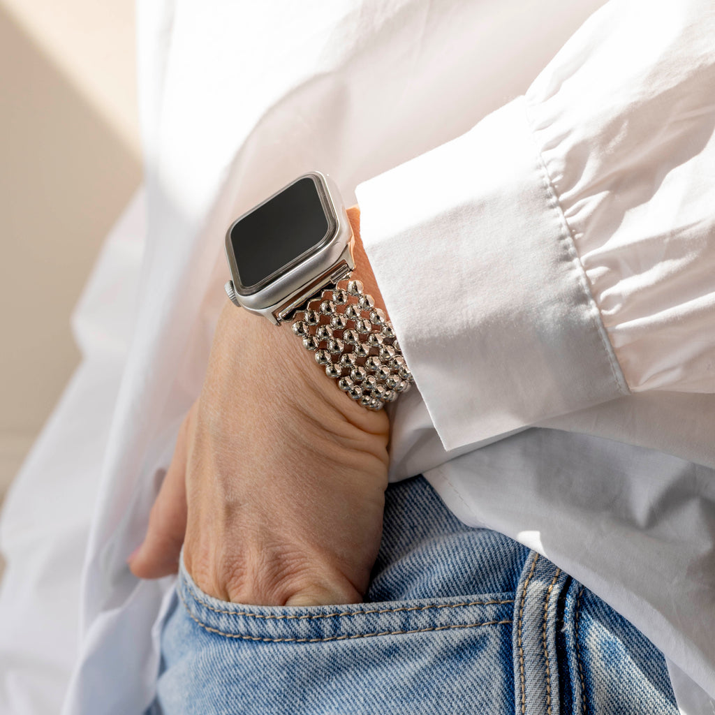 Apple Watch gyöngyözött acél karkötő ezüst kivitelben