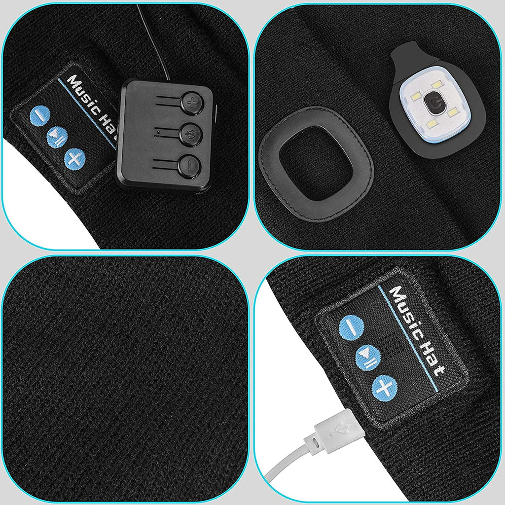 ワイヤレスヘッドホンとライト付きビーニーハット Bluetooth 5.0