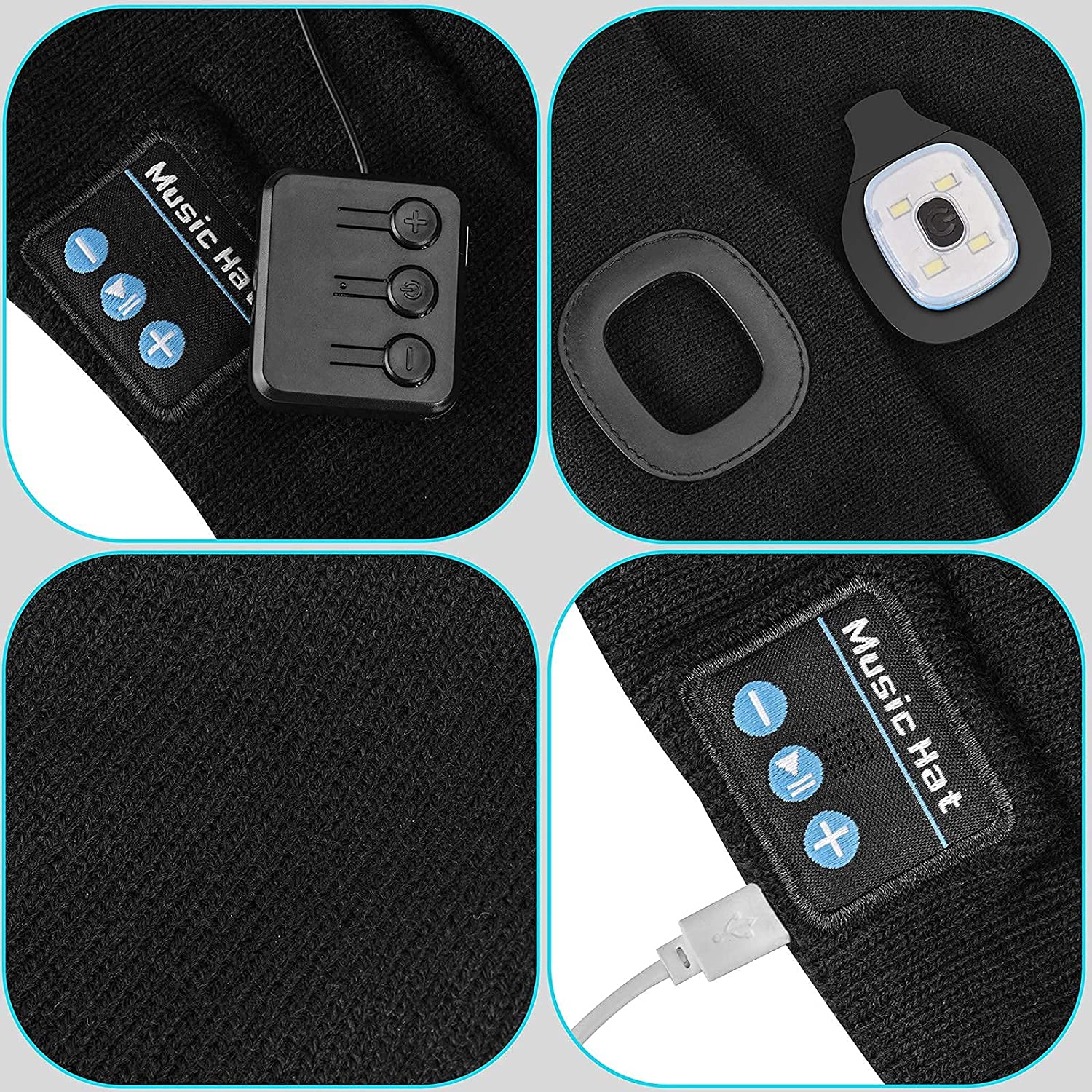 ワイヤレスヘッドホンとライト付きビーニーハット Bluetooth 5.0