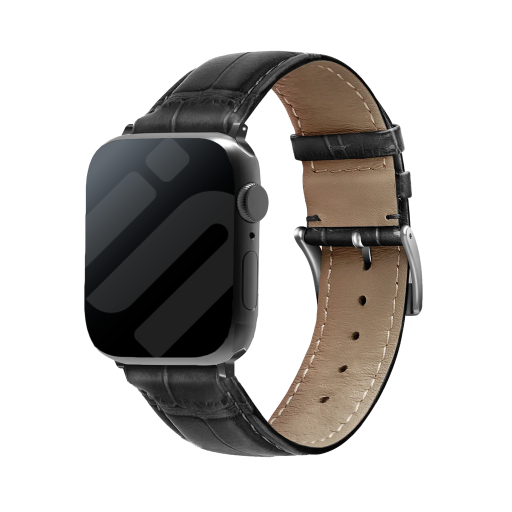 Apple Watch krokodilbőr mintás bőrszíj fekete színben