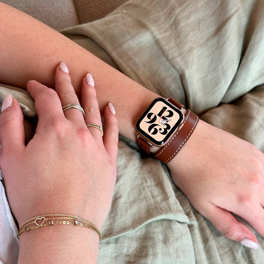Apple Watch bőrszíj dupla körben, gazdag barna színben