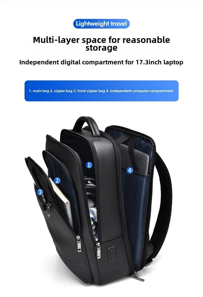 Elegáns bőr hátizsák USB-porttal 15,6 hüvelykes laptophoz, uniszex