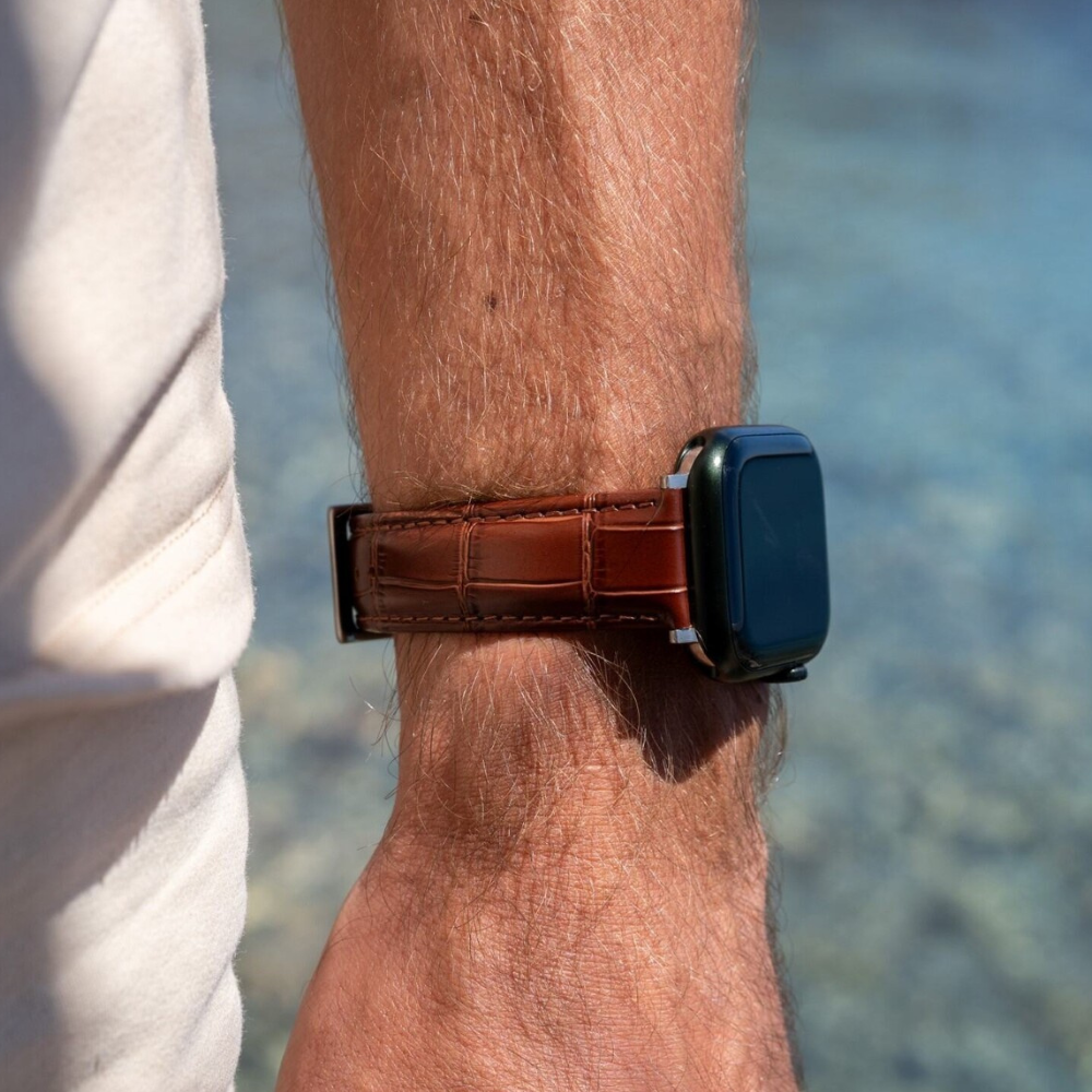 Apple Watch bőrszíj krokodilmintás barna