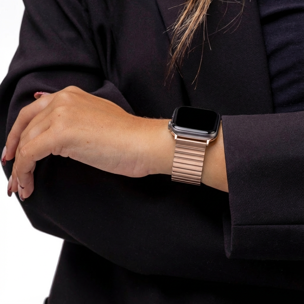 Apple Watch rózsaarany elasztikus acél szíj mindennapi viselethez