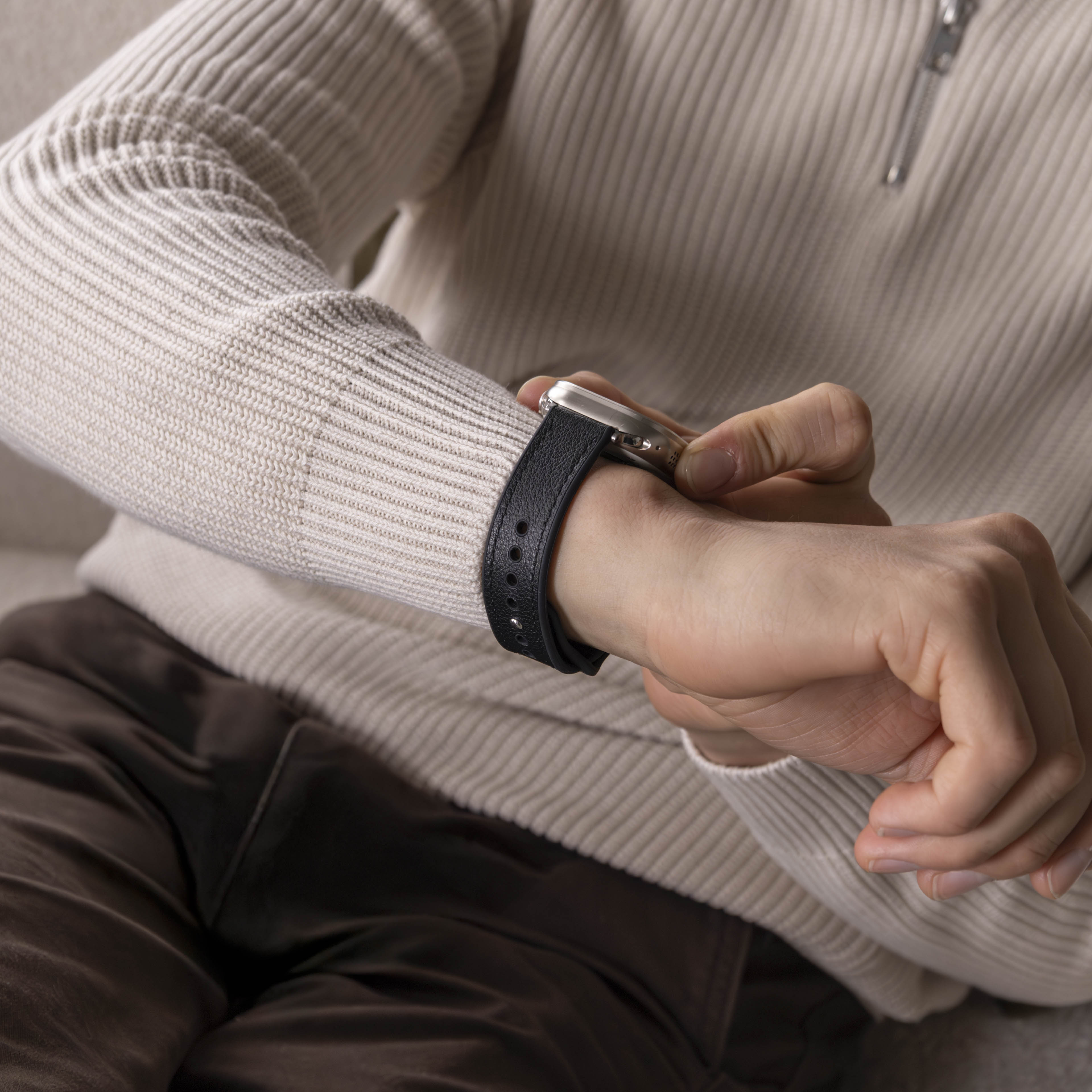 Apple Watch hibrid bőrszíj fekete cserepánt