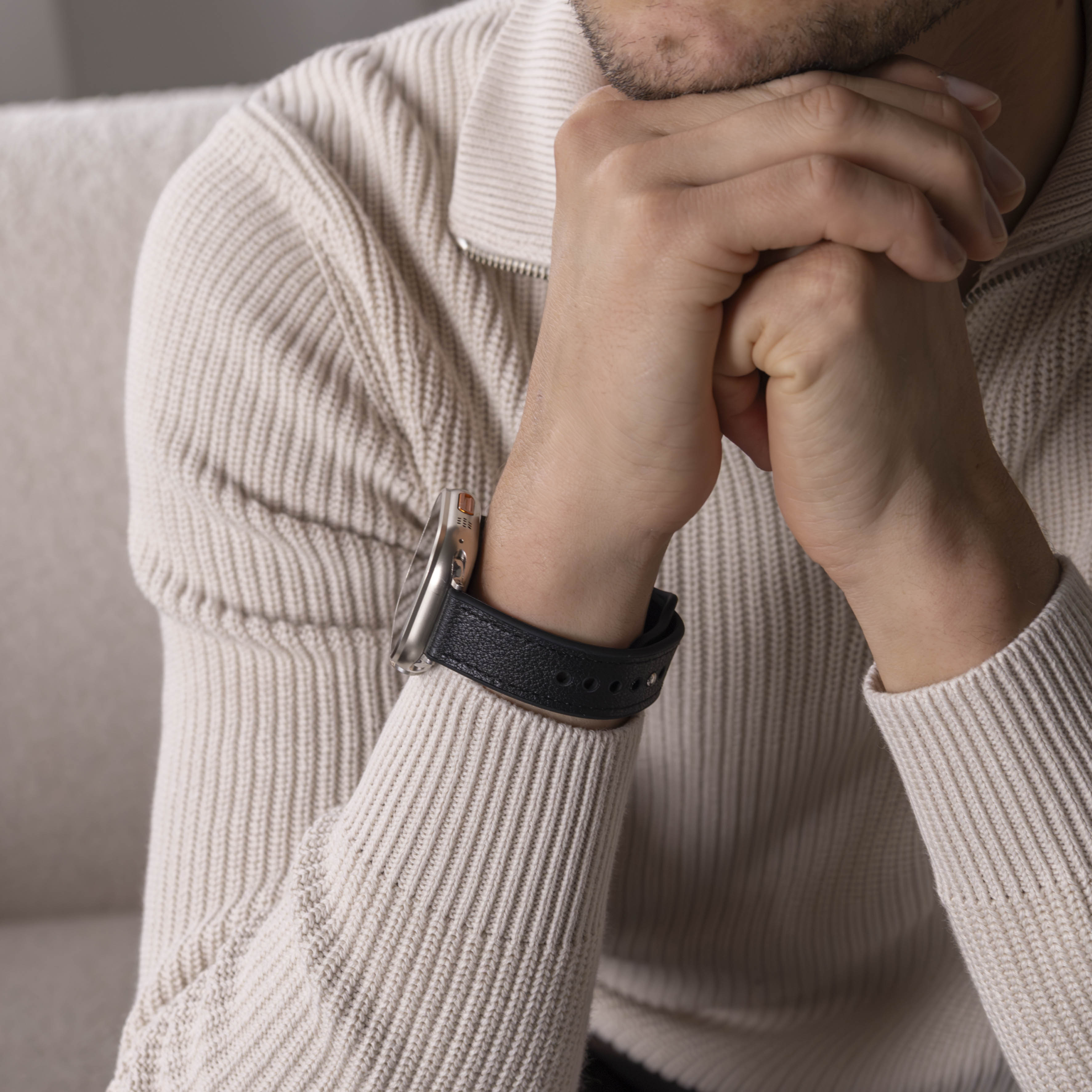 Apple Watch hibrid bőrszíj fekete cserepánt