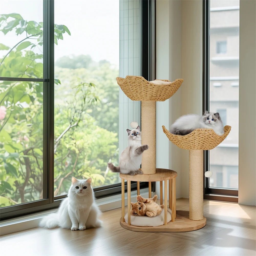 トライパイン トリオ 3段 プラッシュ キャットツリー 丈夫なサイザルスクラッチポスト付き