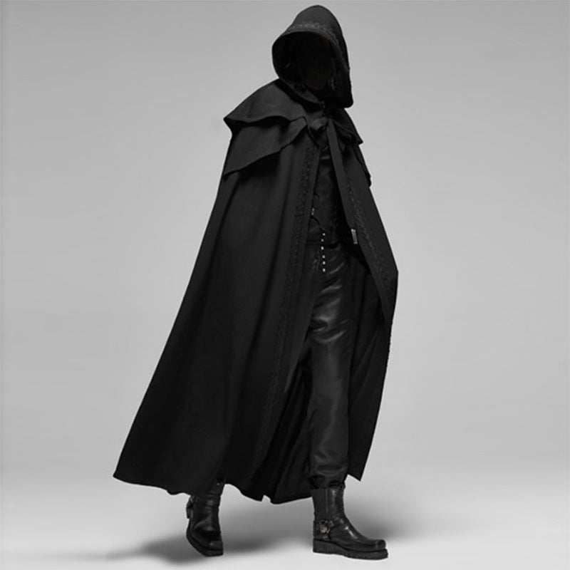 Duskveil Velvet Cape, Full-Length Unisex Gothic Cape From Cotton-Polyester Blend