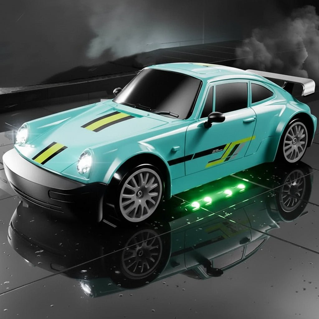 DriftPulse 1:24 Nagy Sebességű 4WD Drift Autó LED Világítással Éjszakai Versenyzőknek Dupla Gumikon