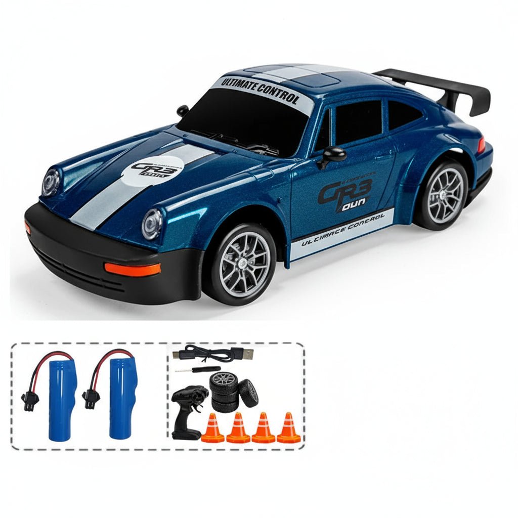 DriftPulse 1:24 Nagy Sebességű 4WD Drift Autó LED Világítással Éjszakai Versenyzőknek Dupla Gumikon