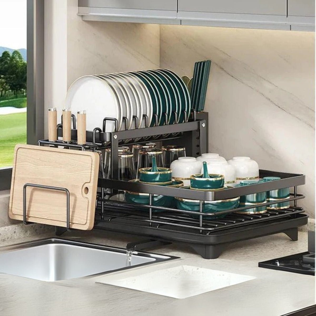 AeroFlow Stainless Steel Dish Drainer and Kitchen Organizer for Small Spaces