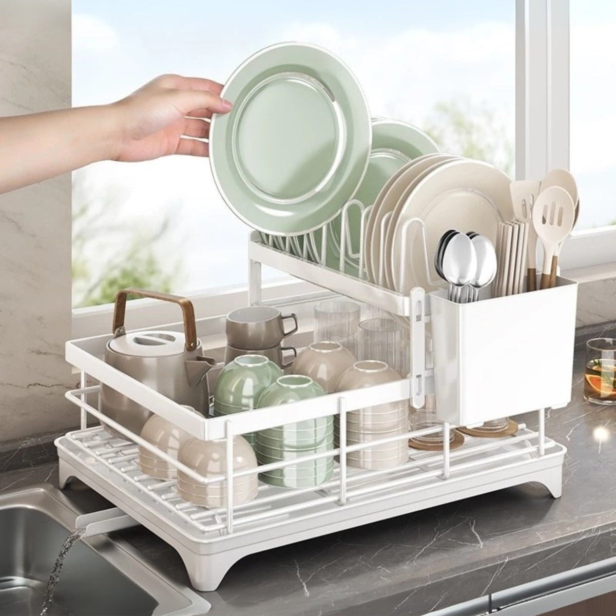 AeroFlow Stainless Steel Dish Drainer and Kitchen Organizer for Small Spaces