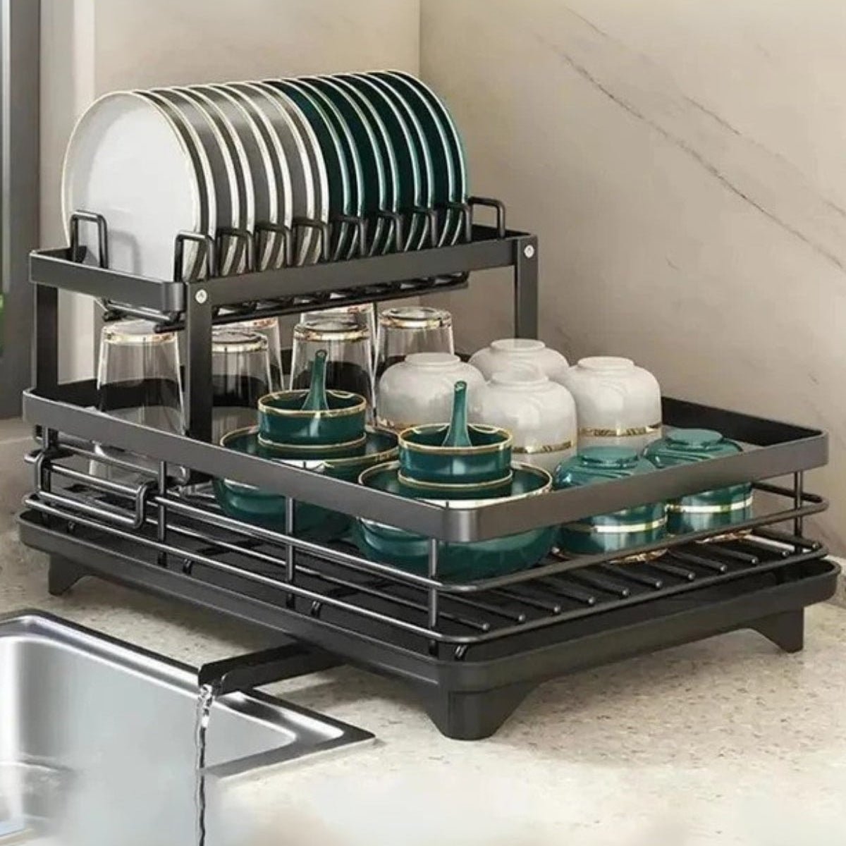 AeroFlow Stainless Steel Dish Drainer and Kitchen Organizer for Small Spaces