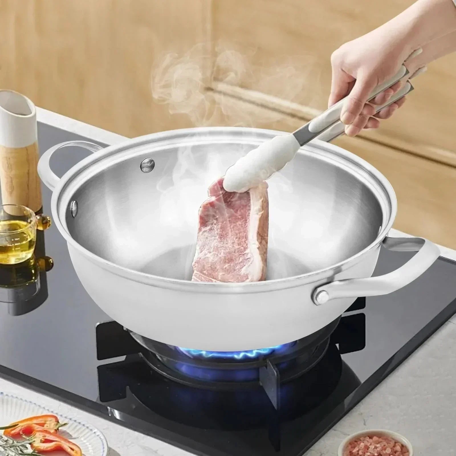 NovaChef ステンレス製ガラス蓋付き調理鍋 全コンロ対応 家庭料理用