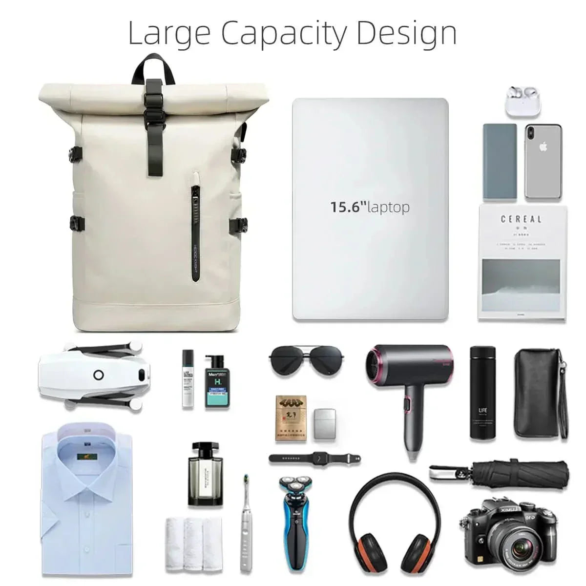 AeroTrail bővíthető rolltop hátizsák laptoprekesszel ingázóknak