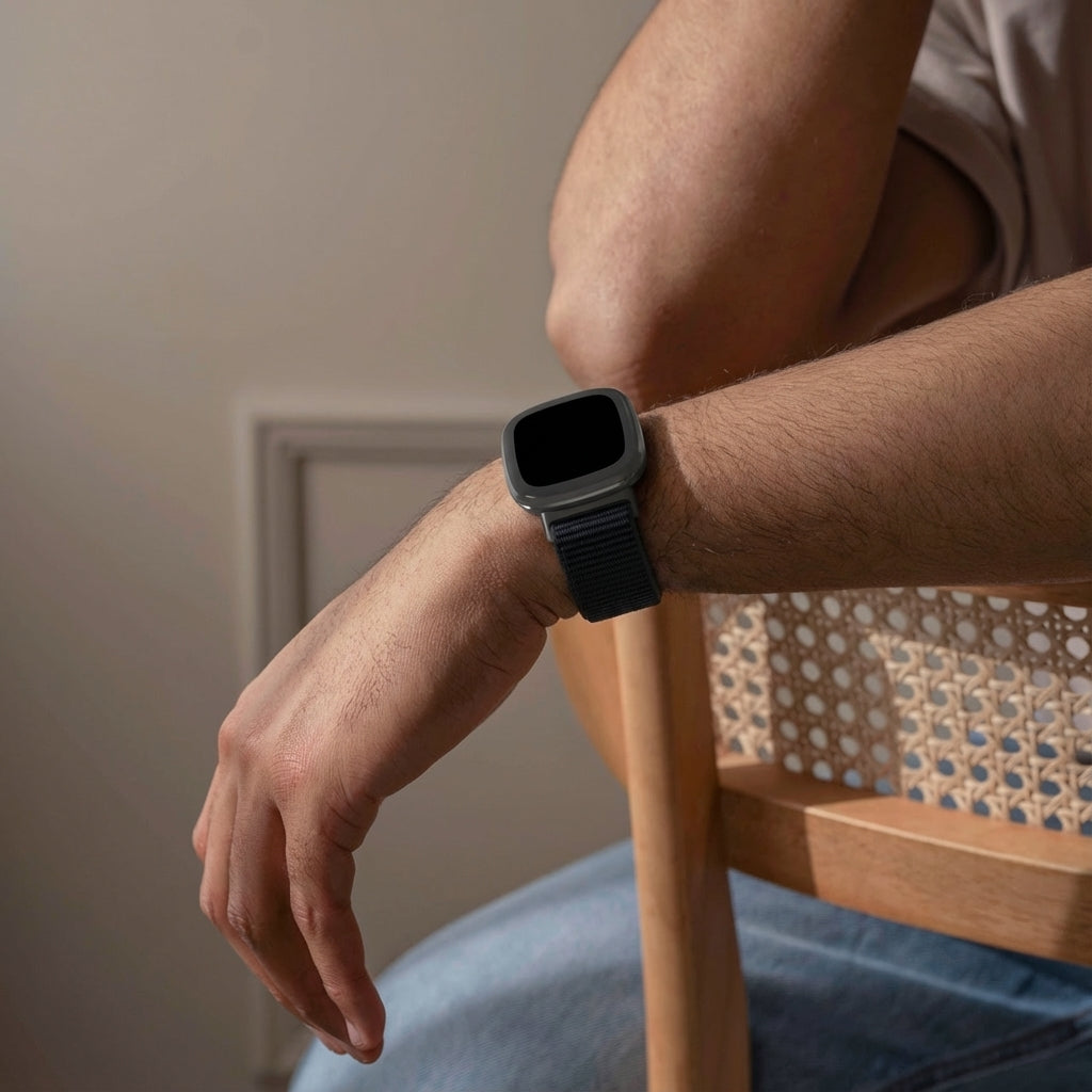 Fekete nejlon szíj Fitbit Sense 2 fitneszkövetőhöz