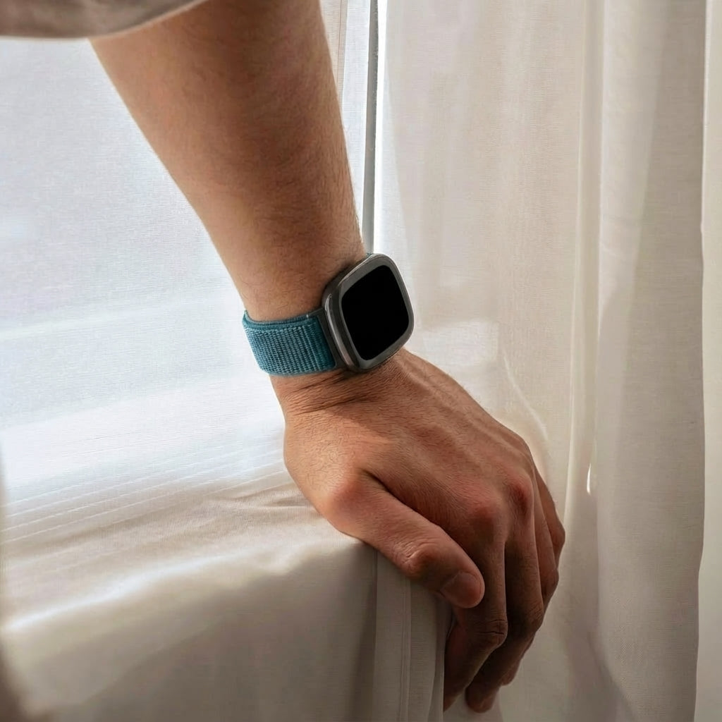 Kék nejlon szíj Fitbit Versa 4 okosóra szíjhoz