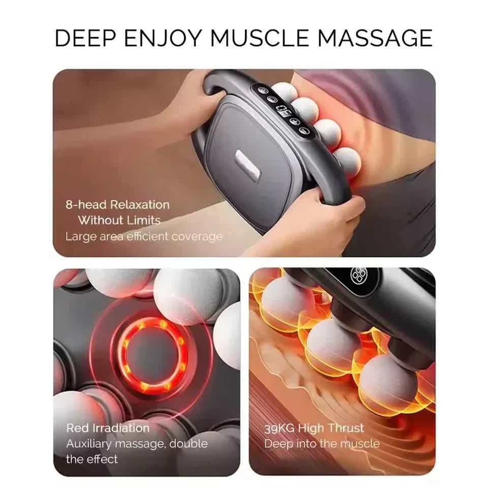 ApexRelief Fascia masszázspisztoly 8 fejjel és 30 intenzitási szinttel sportolók számára