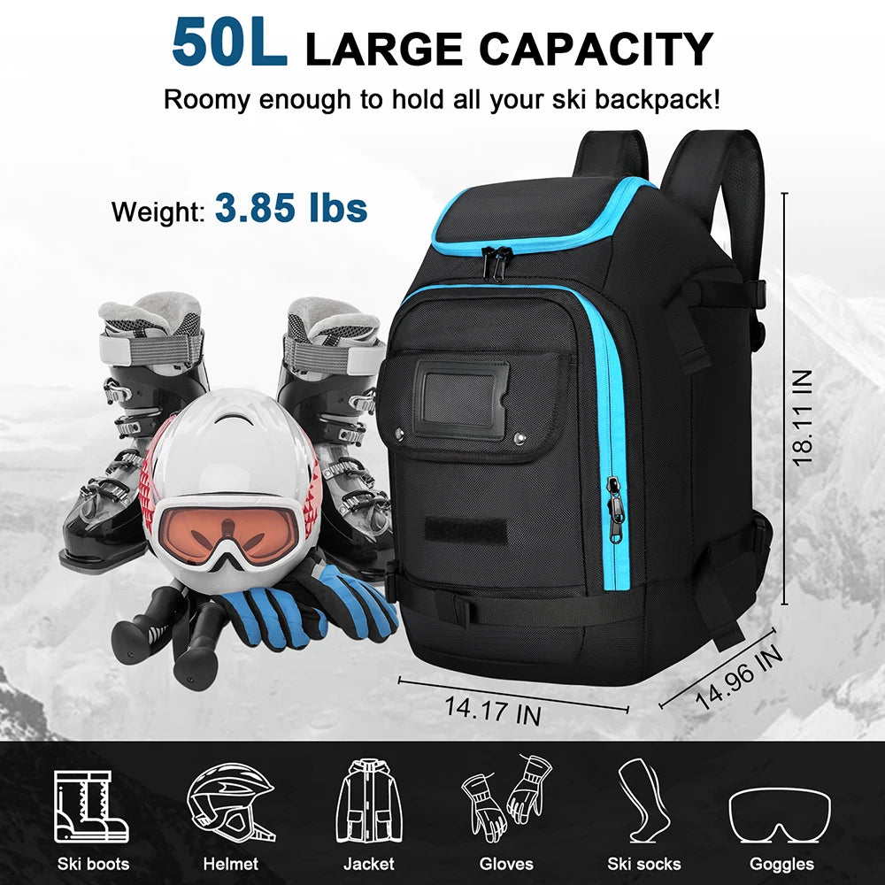 AquaGuard 50L vízálló sícipő hátizsák síelőknek és felszerelésnek