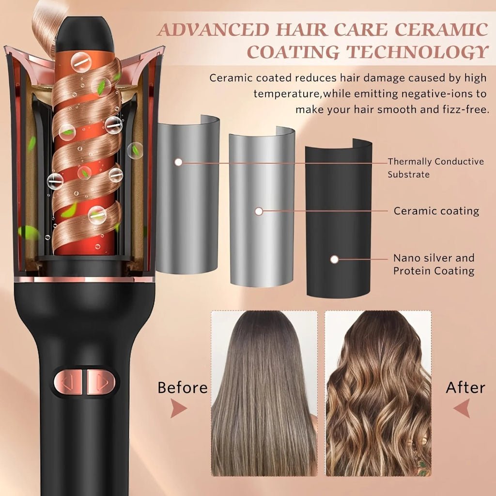 AeroCurl Pro Automatic Ceramic Curling Iron With Rotating Barrel For All Hair Types