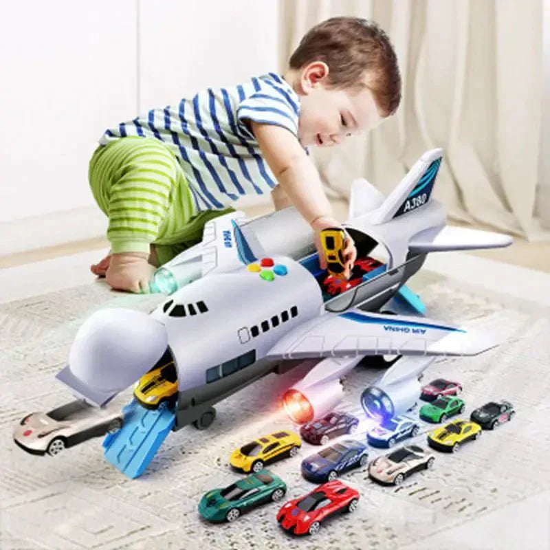 AeroPulse inerciális repülőgép játék zenével, világítással és mini autókkal gyerekeknek