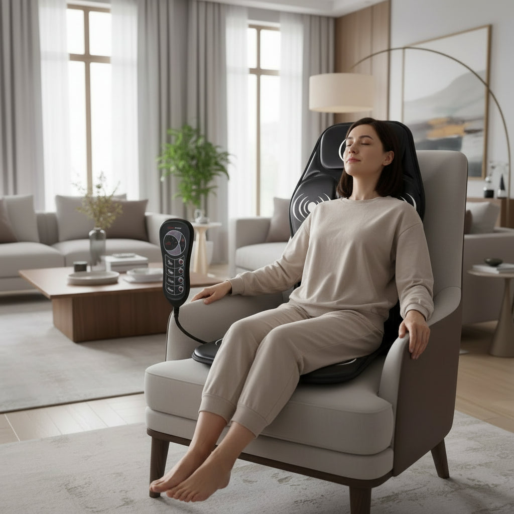 CalmWave elektromos hátmasszírozó párna hővel és gyengéd rezgésekkel otthoni használatra