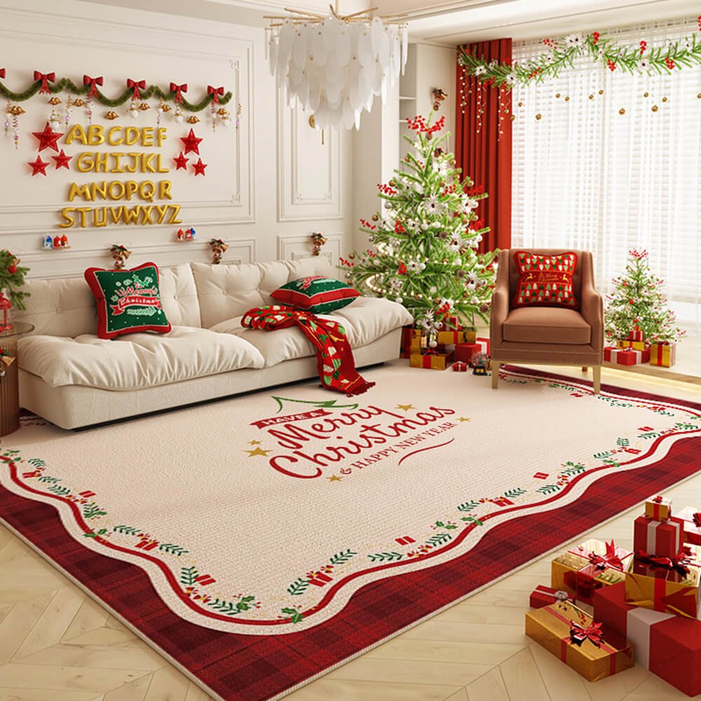 HearthNest クリスマスラグ 暖かく滑りにくい 快適なホリデーホーム用