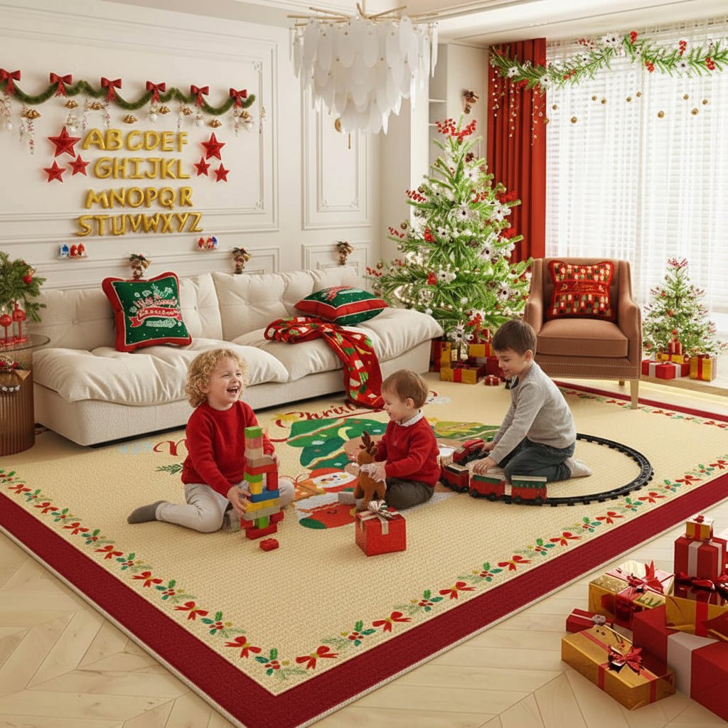 HearthNest クリスマスラグ 暖かく滑りにくい 快適なホリデーホーム用