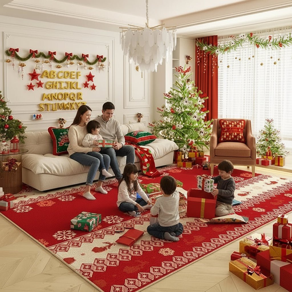 HearthNest クリスマスラグ 暖かく滑りにくい 快適なホリデーホーム用