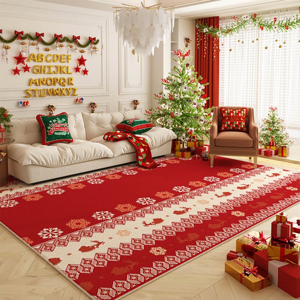 HearthNest クリスマスラグ 暖かく滑りにくい 快適なホリデーホーム用
