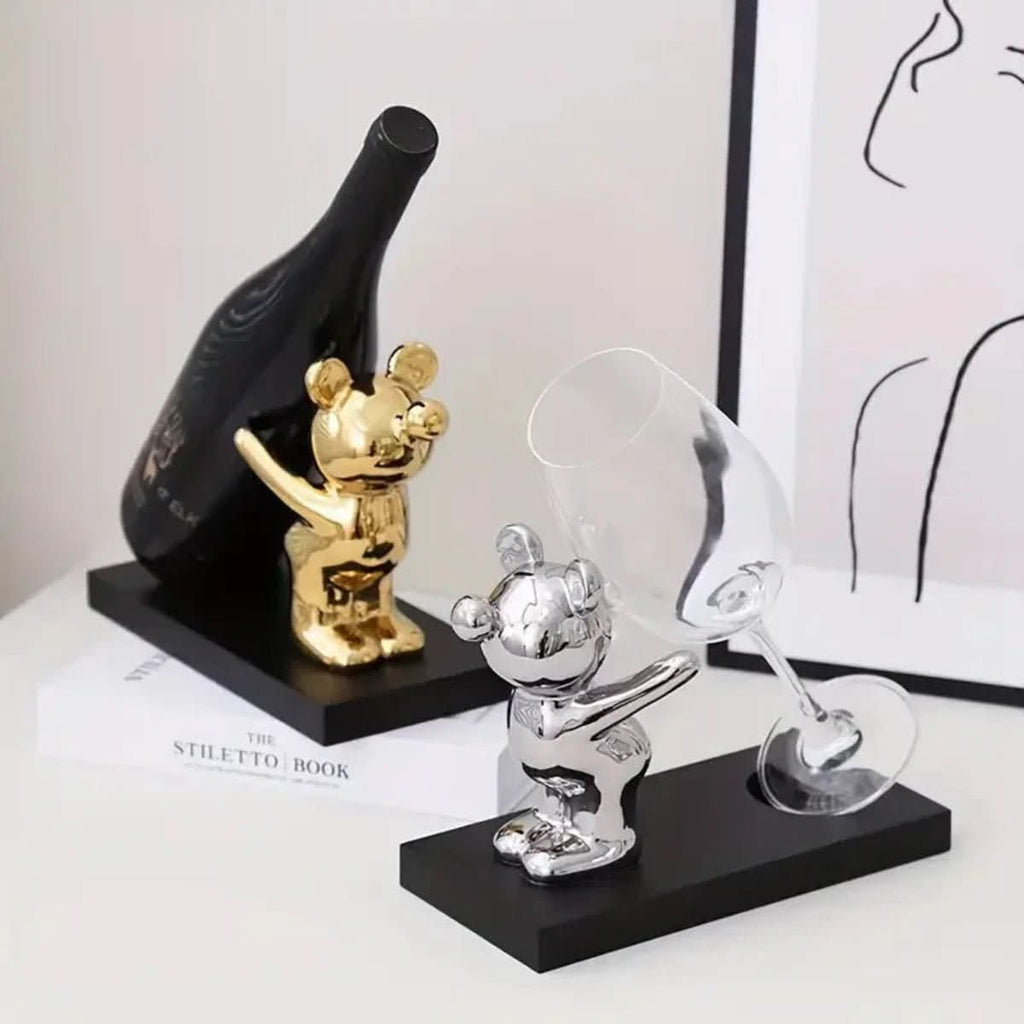 BearLuxe magas minőségű kerámia medve borosállvány stílusos palacktároláshoz