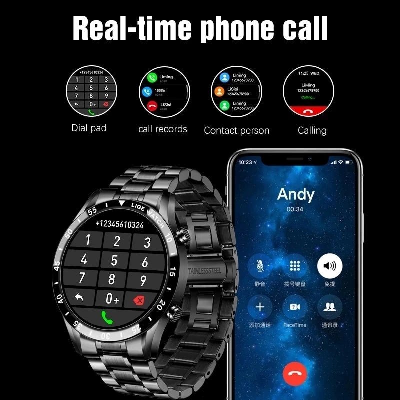 AureaTime Luxus Bluetooth Okosóra Professzionális Rozsdamentes Acél Szíjjal