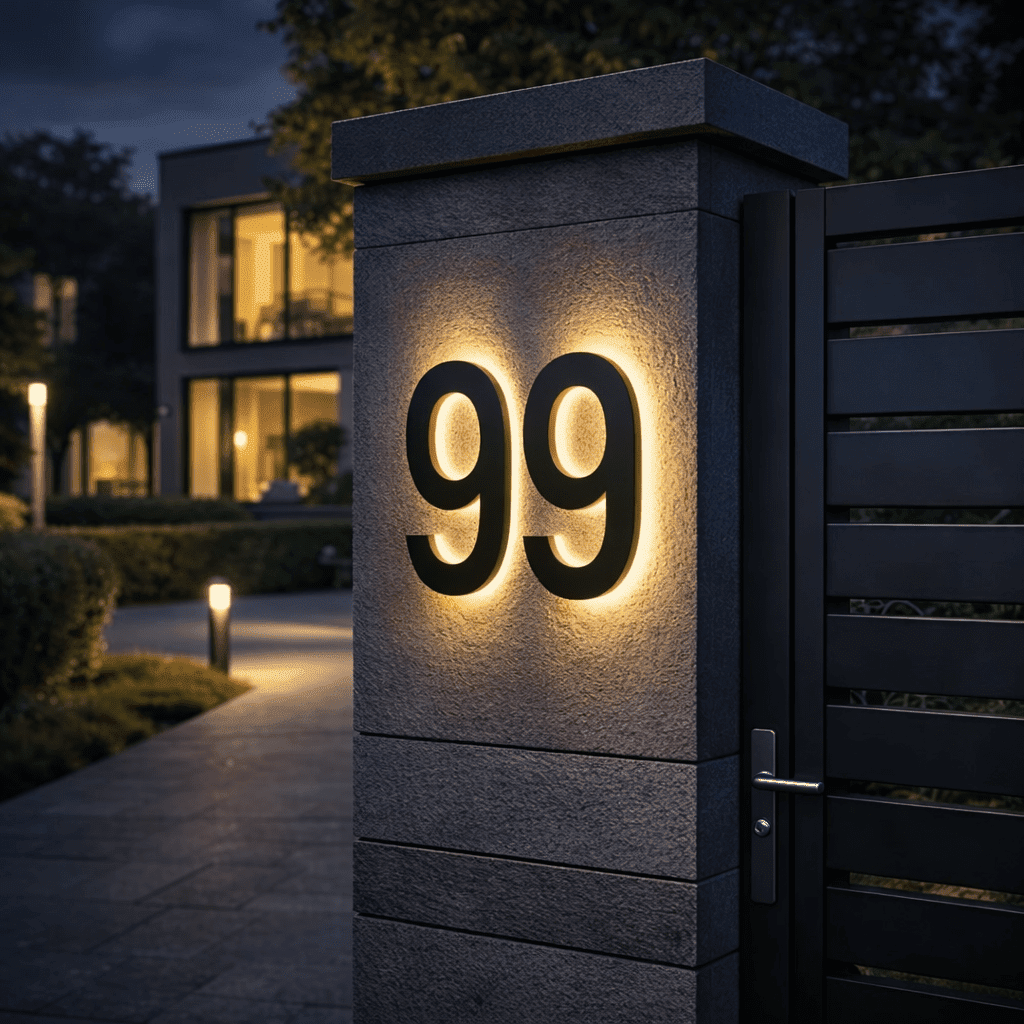 NovaGlow LED House Numbers Backlit Stainless Steel Address Sign For Modern Homes