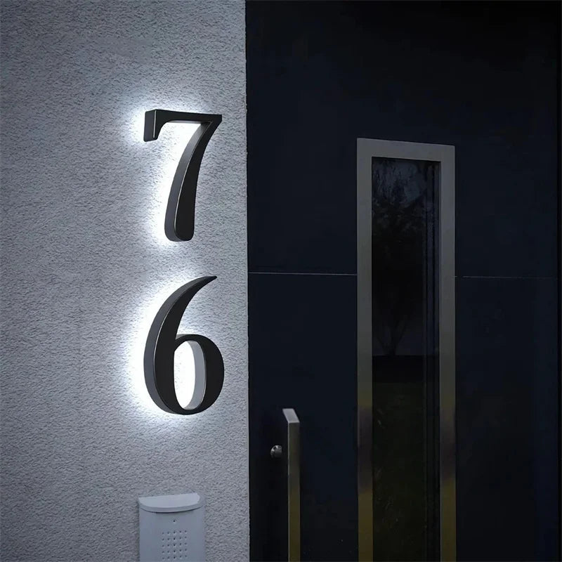 NovaGlow LED バックライト付きステンレス製ハウスナンバー 近代住宅用住所表示サイン