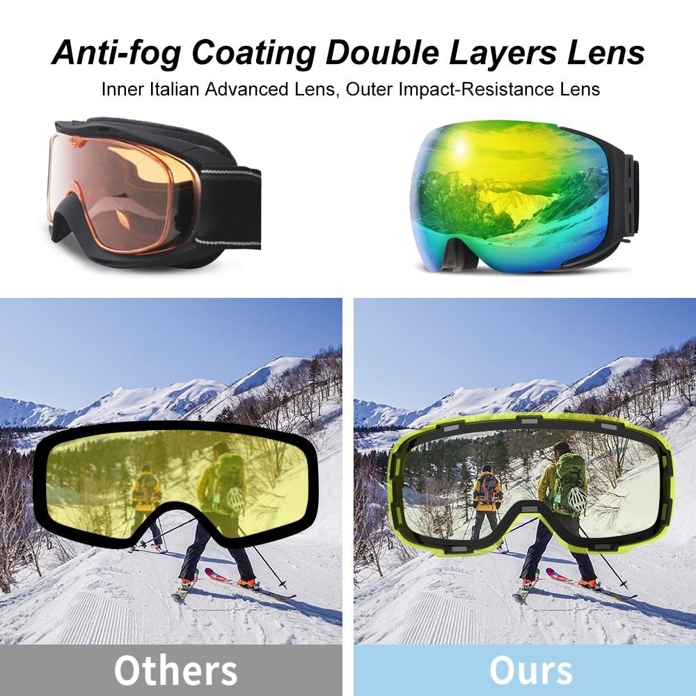 LumenGlide シフト マグネティックスキーゴーグル UV400 防曇ミラー光学レンズ付きスキーヤー向け