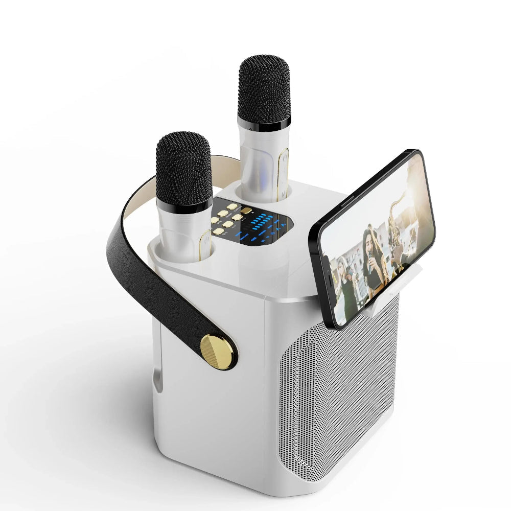 360度サウンド＆ワイヤレスマイク2本付きポータブルカラオケスピーカー