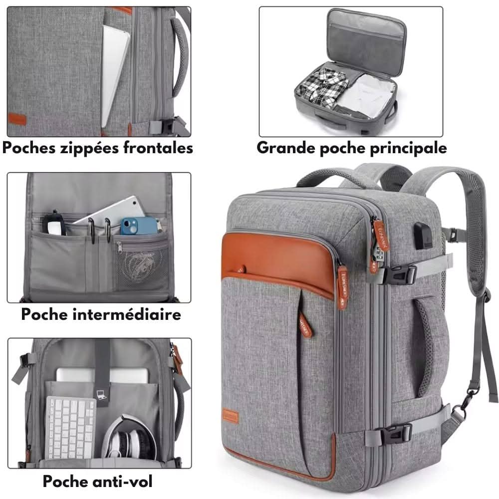 VoyageLite パック キャビン バックパック シューズコンパートメントとUSBポート付き