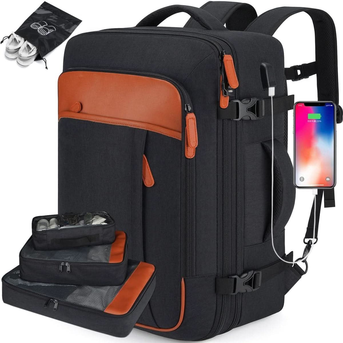 VoyageLite パック キャビン バックパック シューズコンパートメントとUSBポート付き